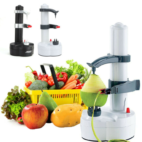 (White) Fruit Apple Pear Potato Peeler Cutter Slicer Kitchen Utensil Automatic Electric