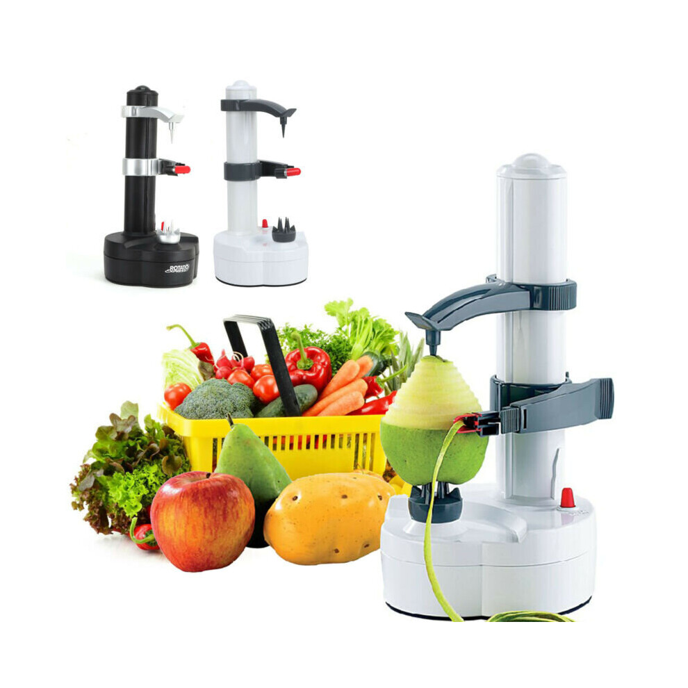 (White) Fruit Apple Pear Potato Peeler Cutter Slicer Kitchen Utensil Automatic Electric White