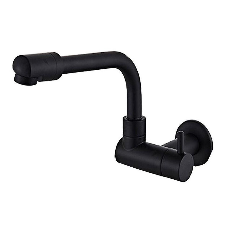 360 Degree Rotating Black Wall Mounted Single Cold Water Mixer Solid Brass Kitchen Sink Basin Fauce