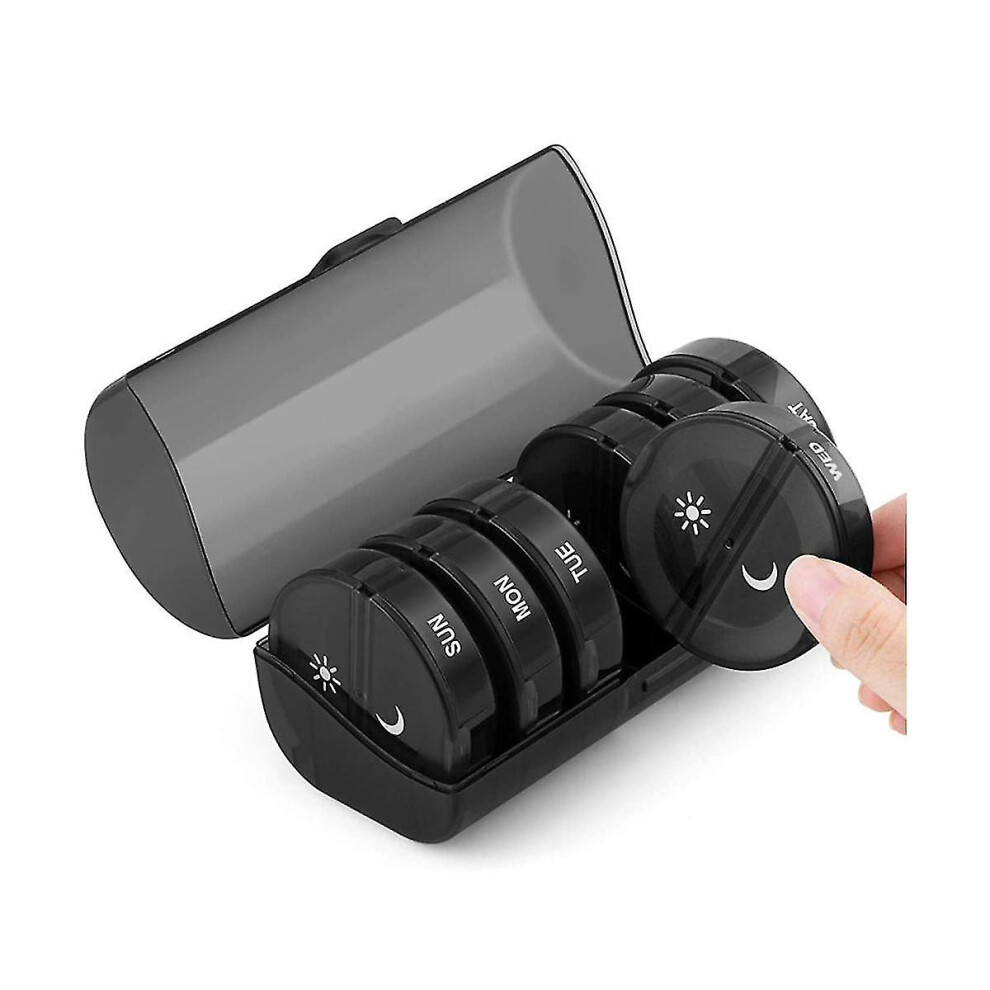 Black Pill Box 7 2 Compartments - Medicine Box Pill Box 7 Morning And Moisture-Resistant