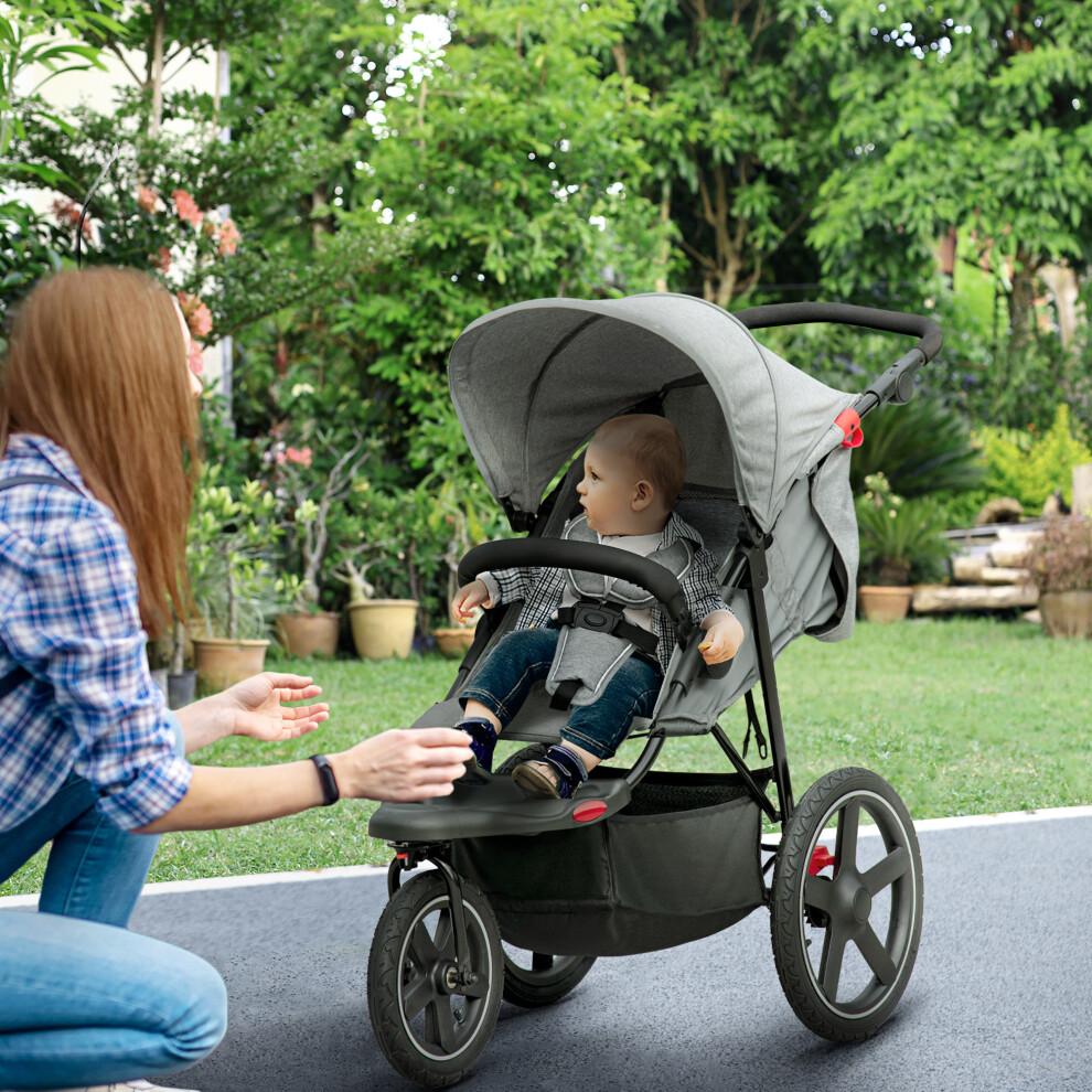 HOMCOM Foldable Three Wheeler Baby Stroller w Sun Canopy Storage Grey on OnBuy