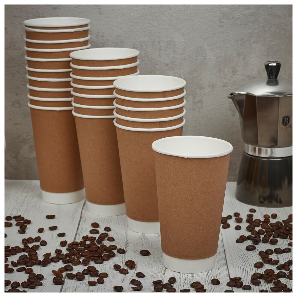 (16oz, 50) Double Wall Hot Drinks Cups Coffee Chocolate Tea