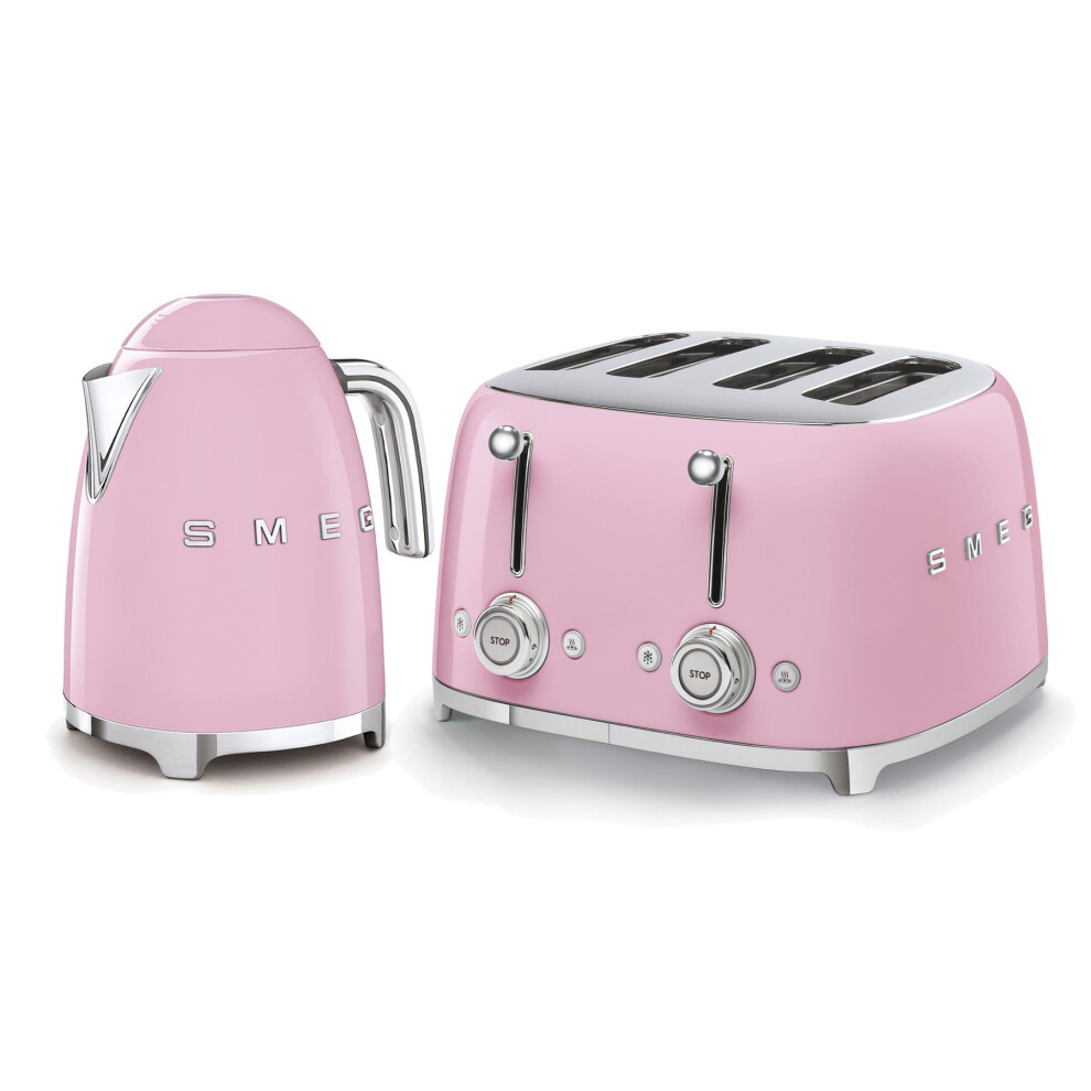 Smeg 50s Style Retro Range Breakfast Set, 1.7L 3000W Kettle and Multi-Functional Control 4-Slice 2000W Toaster, Pastel Pink, KLF03PKUK/ TSF03PKUK