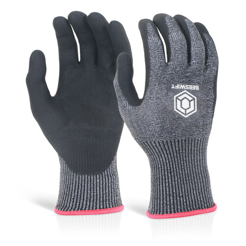 BEESWIFT MICRO FOAM NITRILE CUT LEVEL 5 GLOVES BLACK XL