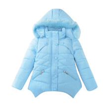 (Blue, 3-4Years) Kids Girls Coat Padded Winter Hooded Warm Jackets