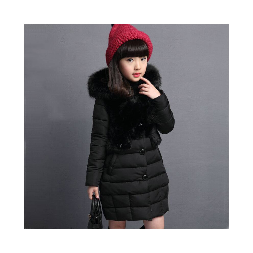 (Black, 9-10Years) Kids Girls Coat Padded Winter Hooded Warm Jackets