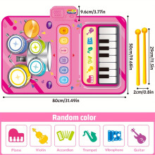(Light Red) 2 In 1 Kid Floor Piano Keyboard Dance Mat Kids Musical Playmat,Music Learning Toys