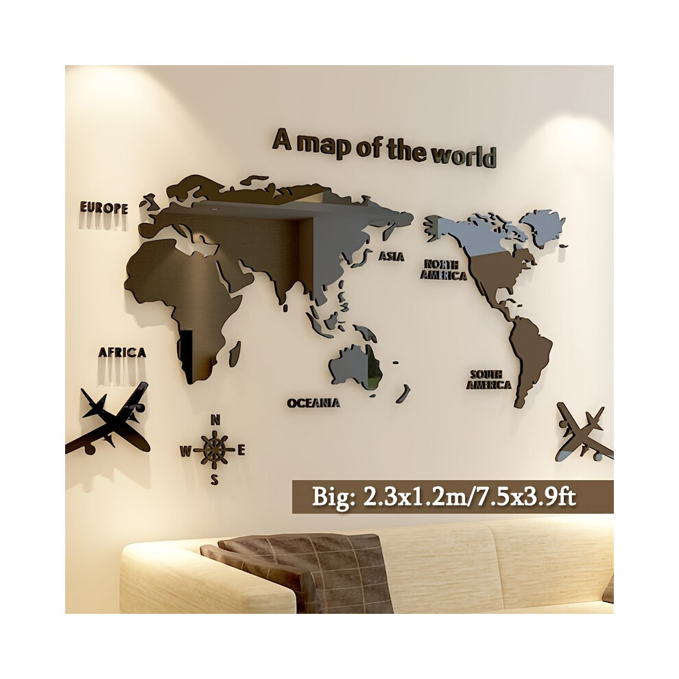 (World Map ï¼blackï¼, Big) 3D Acrylic Mirror World Map Wall Sticker