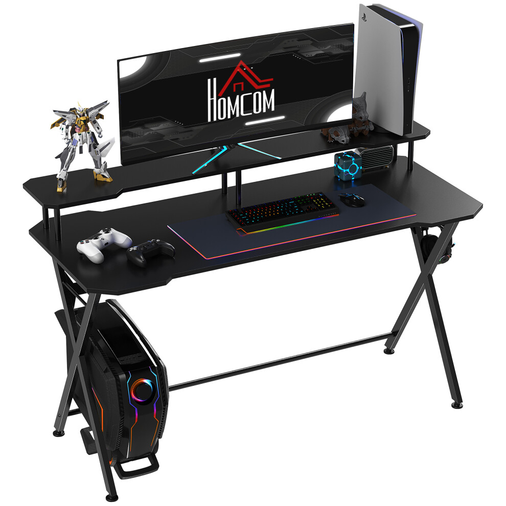 Homcom Gaming Computer Desk Writing Table W/ Headphone Hook Curved Front