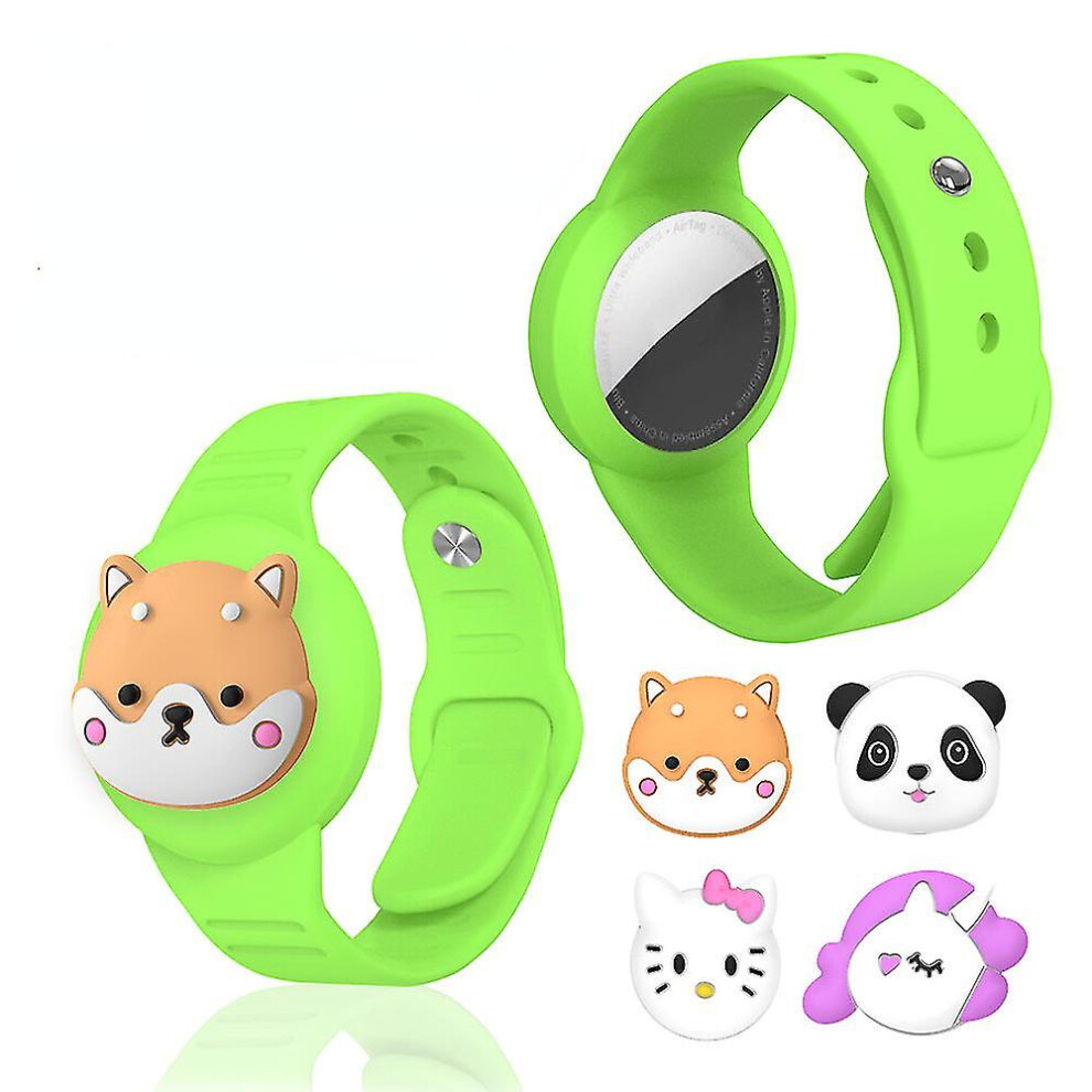(Green) 2pcs Airtag Holder Compatible Kids, Airtag Bracelet Compatible Kids, Cute Cartoon Diy Kid Air Tag Wristband Silicone Anti-lost Bracelet Christ