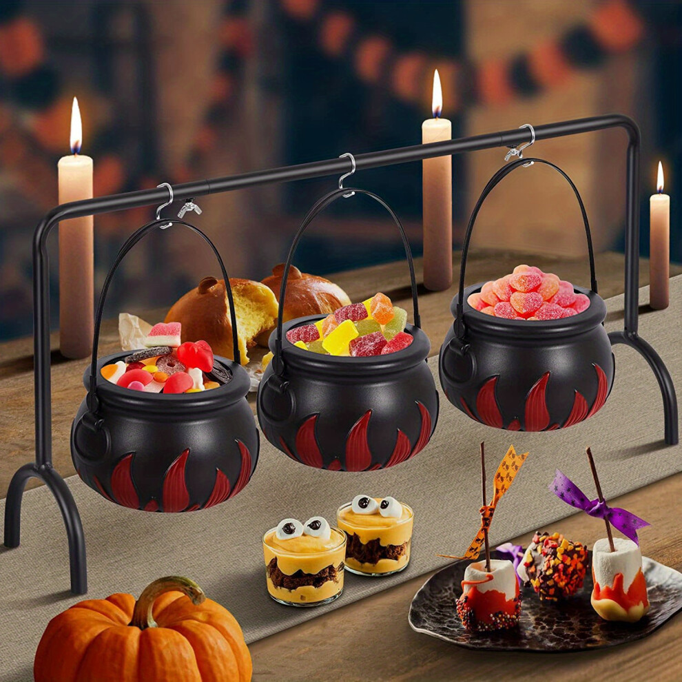 (Halloween Decorations) Witches Cauldron Serving Bowls On Rack, Halloween Decor