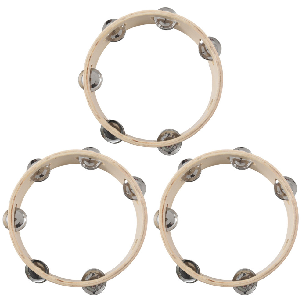 3X 8Inch Musical Tambourine Tamborine Drum Round Percussion Gift for KTV Party