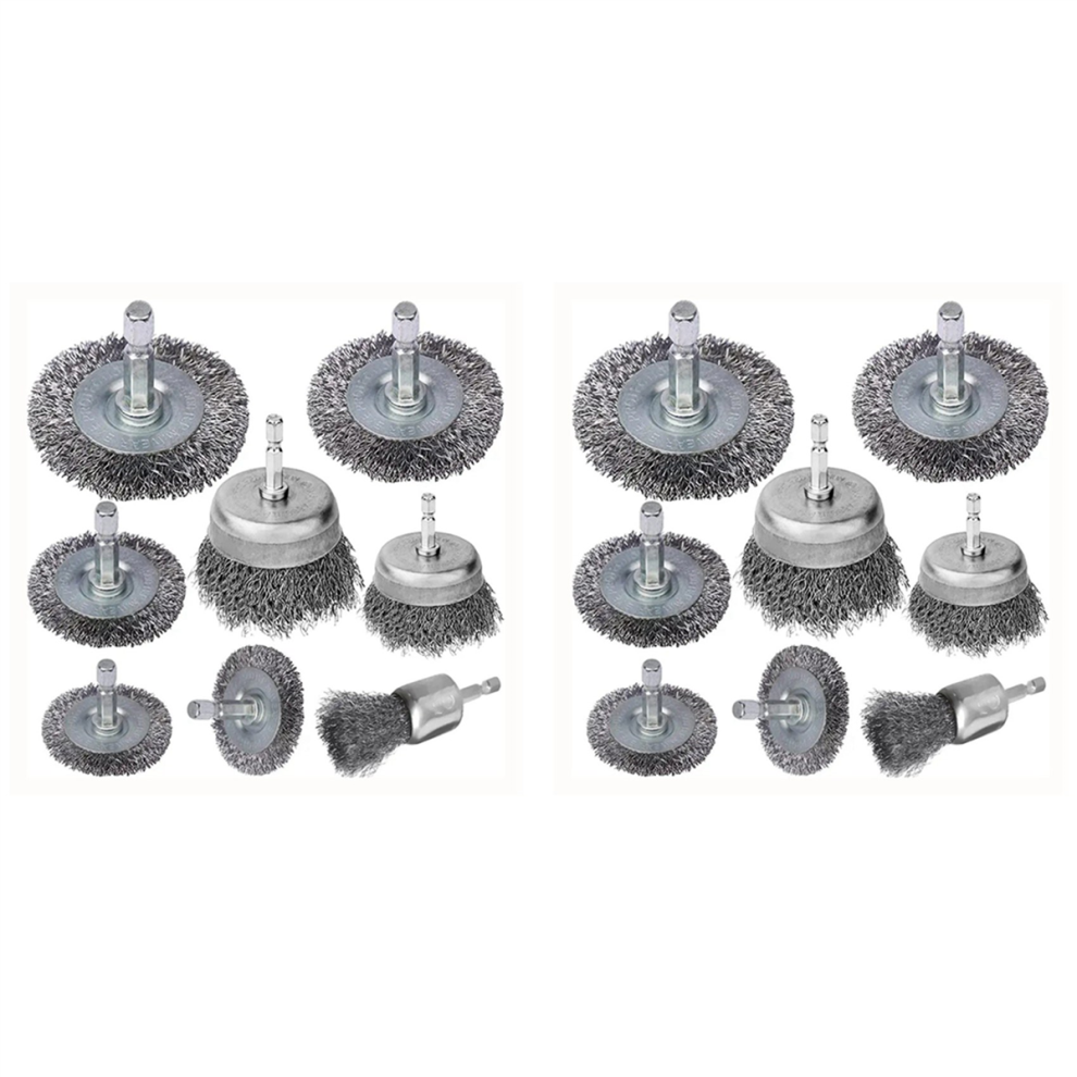 16 Piece Wire Brush Wheel Cup Brush Set 1/4Inch Hex Shank Coarse Crimped Carbon Steel Wire Wheel For Rust Removal 4852494552826