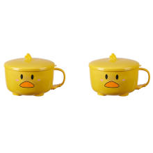 2X Duck Ramen Noodles Bowl with Lid Cute Stainless Steel Kitchen Fruit Instant Rice Soup Double-Layer Bowl Tableware 2