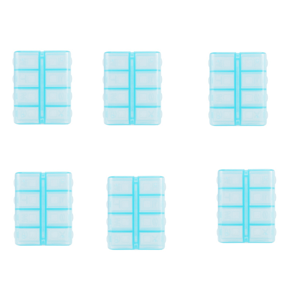 Exogio Blue 6X Plastic Rectangle 8 Compartments Medicine Pill Box