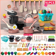 (91 Pieces Set) Little Chef Play Kitchen Toy Set with Pot, Cutter, and Simulation Cooking Tools for Girls - Develops Creativity and Cooking Skills