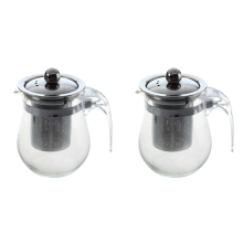 2X 350ML Heat-Resistant Clear Glass Teapot Stainless Steel Infuser Flower Tea Pot