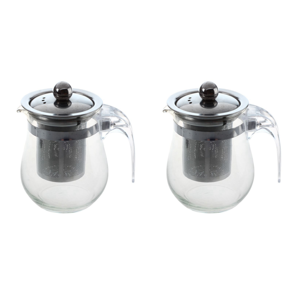 2X 350ML Heat-Resistant Clear Glass Teapot Stainless Steel Infuser Flower Tea Pot