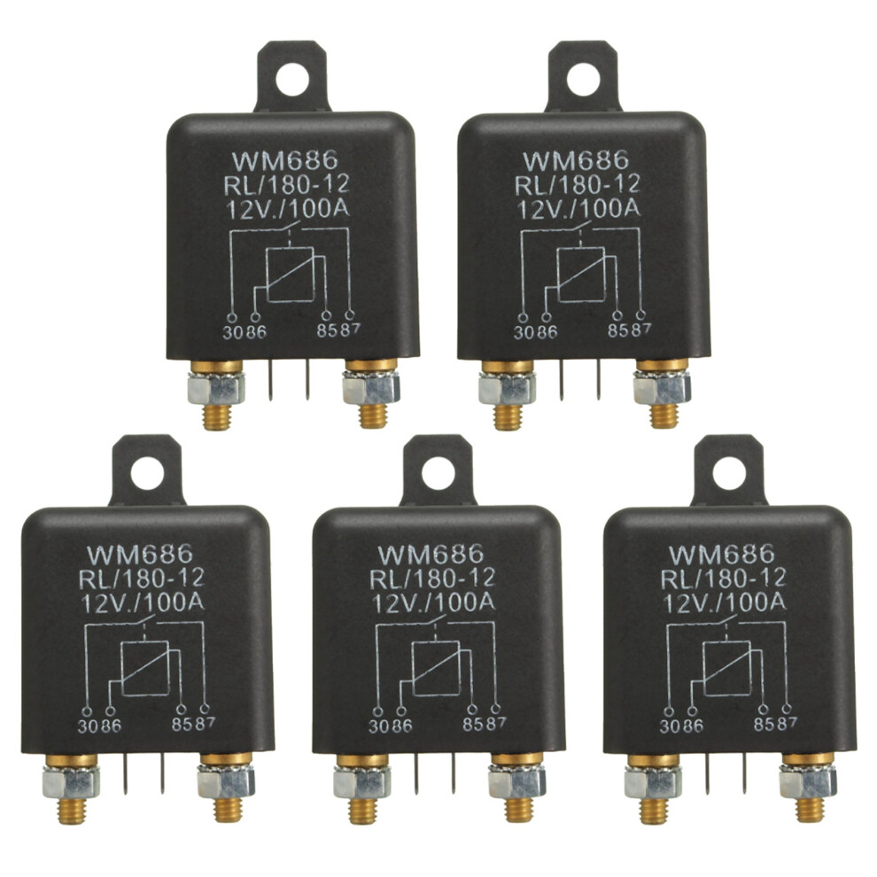 5X 12V 100Amp 4-Pin Heavy Duty On/Off Switch Split Charge Relay For Auto Boat Van Black 4852180931584