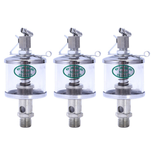 3Pcs 50ML Engine Machine Lubricator Oil Drip Feed Oiler Clear+Silver
