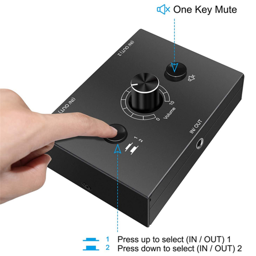 3 Set 3.5mm Audio Switcher, 2 Input 1 Output/1 Input 2 Output Audio Splitter Switcher, Audio Switcher Box, One-Key Mute 2