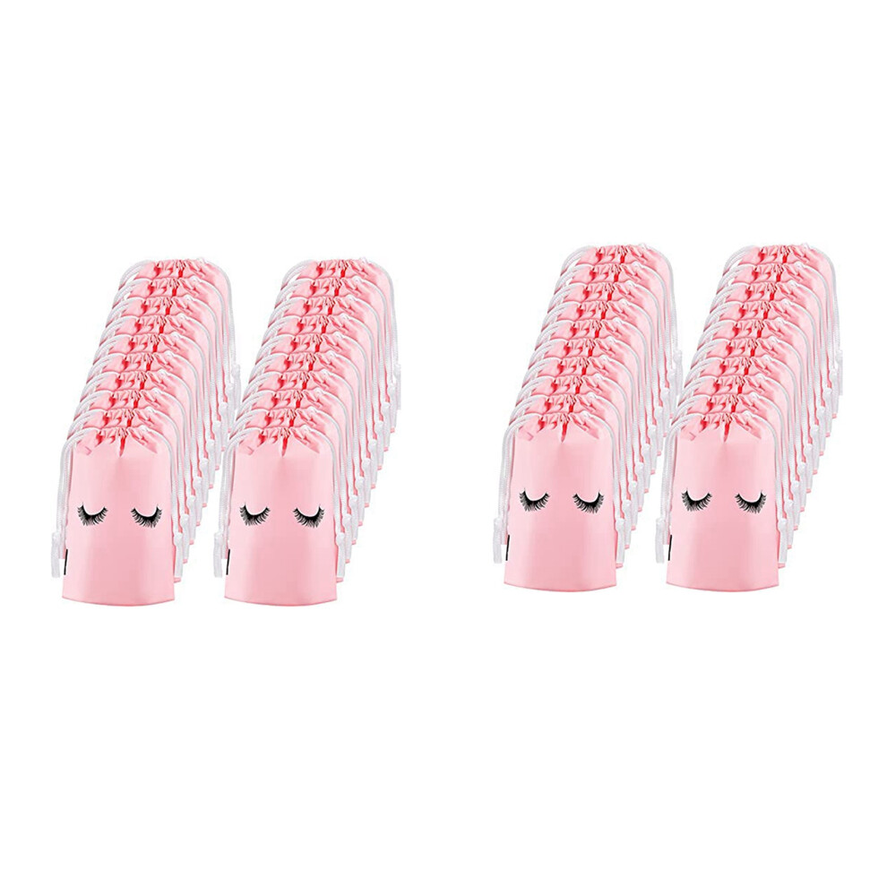 Exogio 100 Pieces Eyelash Aftercare Bags Plastic Makeup Bags Toiletry Makeup Pouch Cosmetic Travel With Drawstring Pink,L