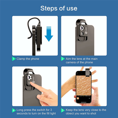 3X 200X Cell Phone Microscope Accessory with Lens, Portable Mini Digital Microscope with LED Light/Universal Clip 2