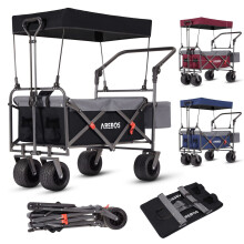 AREBOS Handcart Foldable with Roof | Luxury Hand Trolley | Folding Trolley | Transport Trolley | XXL Bag | Up to 100 kg | Black/Grey