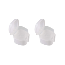 2X White Denture Case, Denture Cup with Strainer, Denture Bath Box False Teeth Storage Box with Basket Net Holder