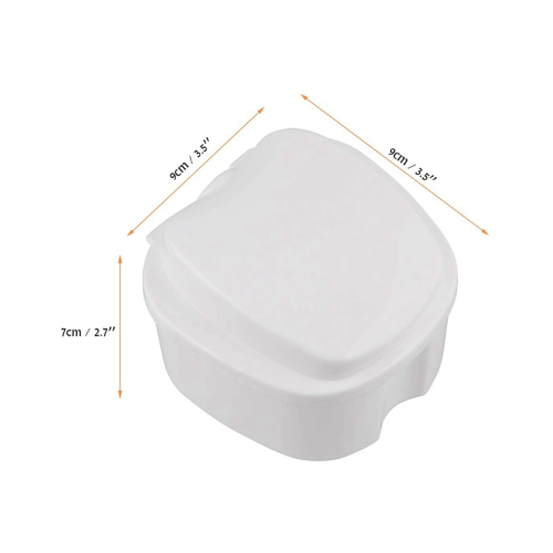 2X White Denture Case, Denture Cup with Strainer, Denture Bath Box False Teeth Storage Box with Basket Net Holder 1