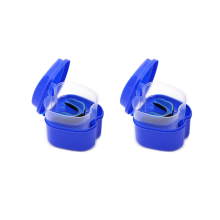 2X Dark Blue Denture Case, with Strainer, Denture Bath Box False Teeth Storage Box with Basket Net Container Holder
