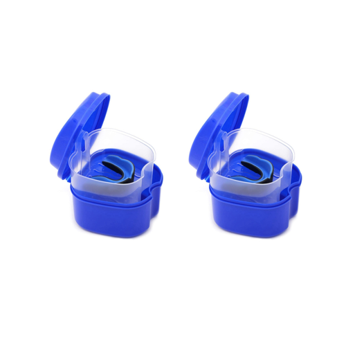 2X Dark Blue Denture Case, with Strainer, Denture Bath Box False Teeth Storage Box with Basket Net Container Holder