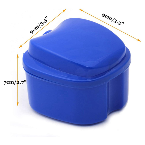 4X Dark Blue Denture Case, Denture Cup with Strainer, Denture Bath Box False Teeth Storage Box with Basket Net 1
