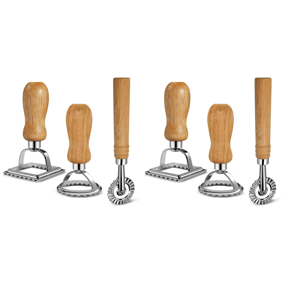 Exogio 6X Ravioli Pasta Cutter Set, Ravioli Stamp Maker With Wooden Handle For Ravioli, Pasta, Dumplings Lasagna, Pierogi