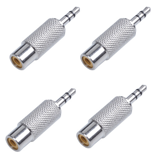 4X, 3.5mm Stereo Male to RCA Mono Female Audio Adapter,Silver