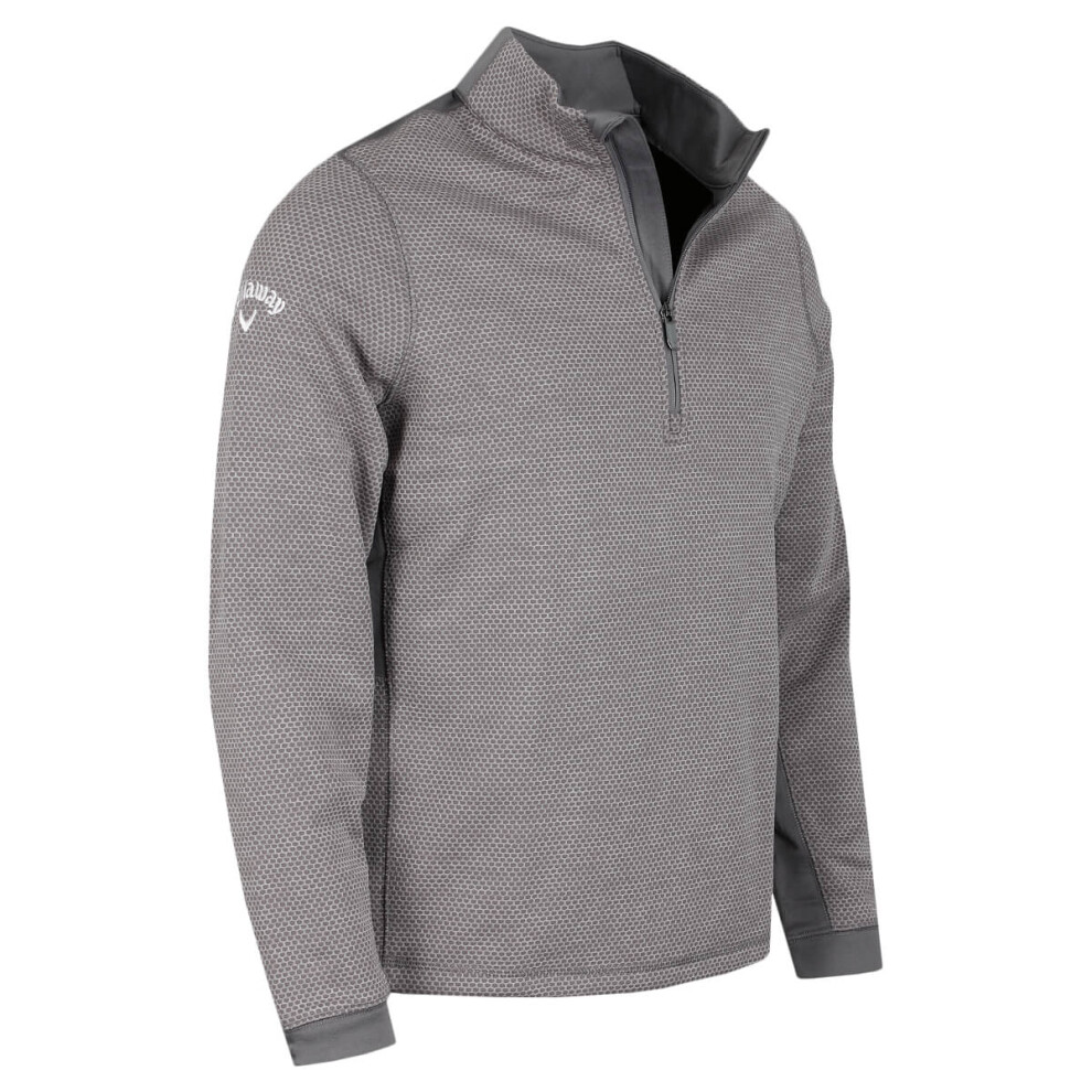 (M, Medium Grey Heather) Callaway Golf Mens 2024 Hex Textured Sustainable Thermal Fleece Sweater