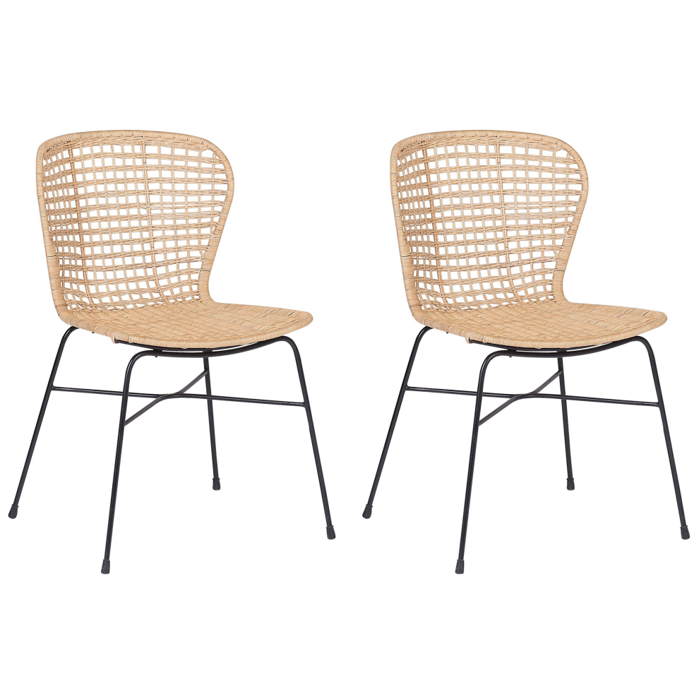 Set of 2 Dining Chairs ELFROS Rattan Natural