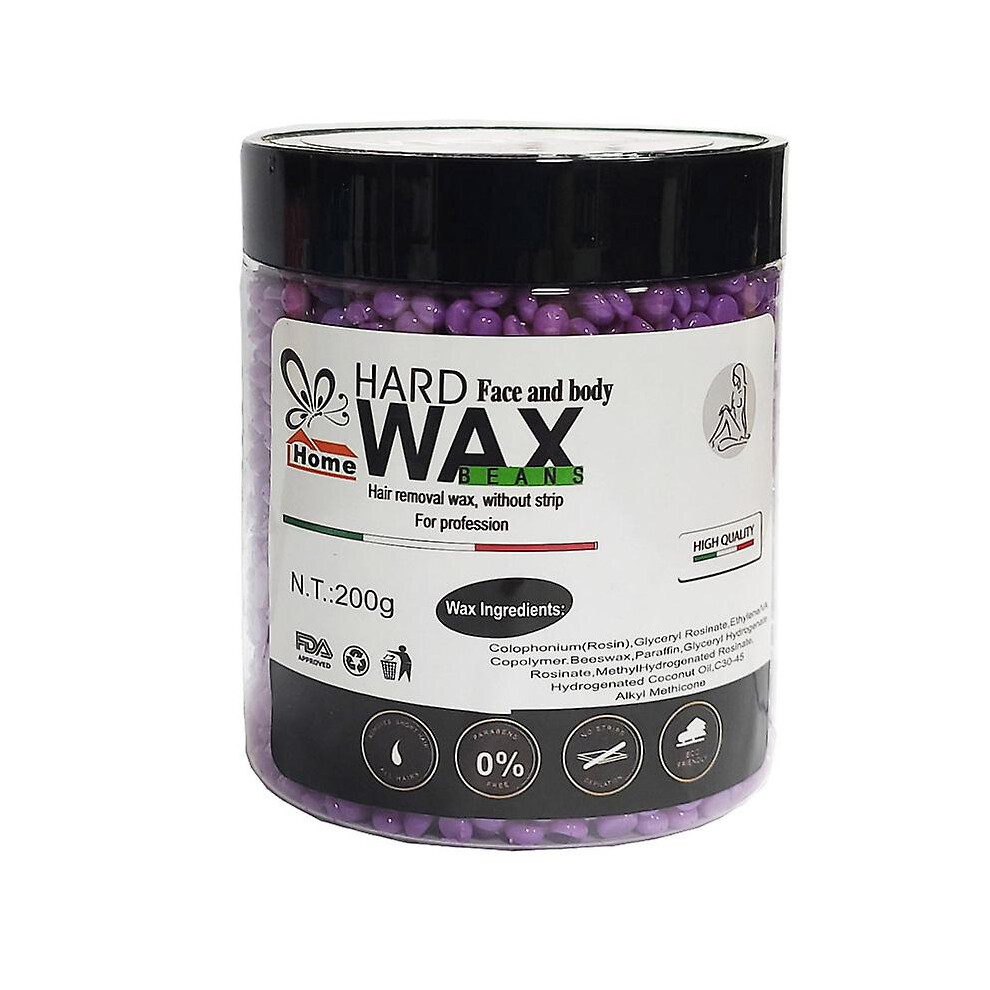 (Violet) Hard Wax Beads Hair Removal Wax Beans 200g Depilatory Waxing Kit For Wax Warmer