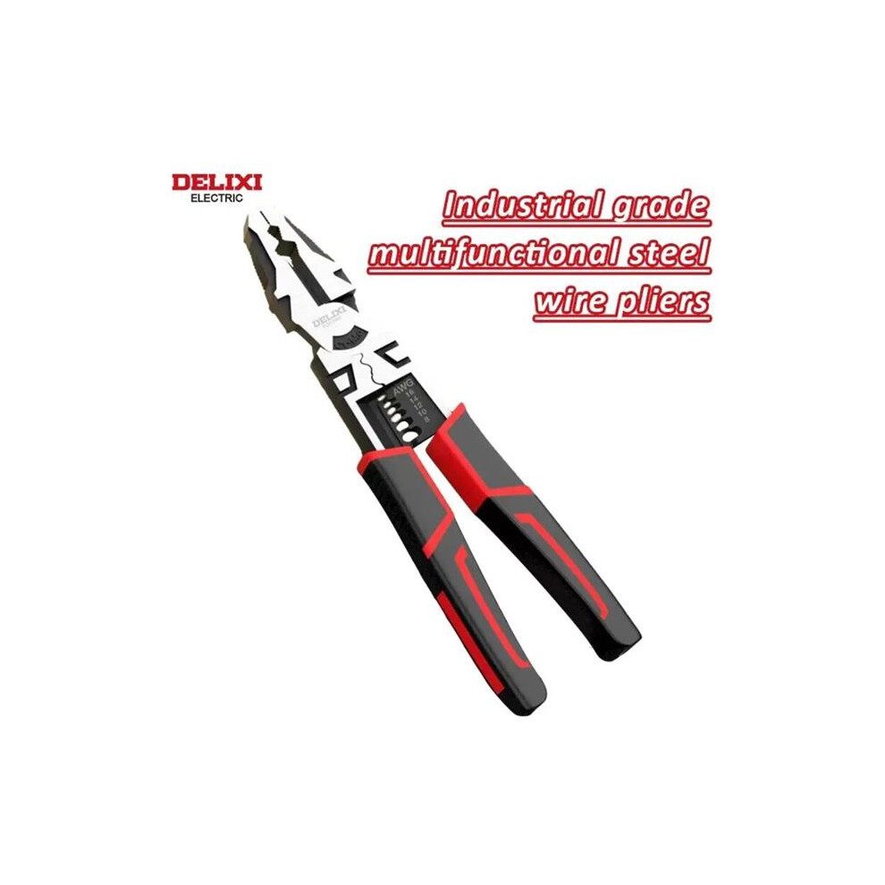 Delixi Multifunctional Pliers Wire Stripper Cable Cutter Crimping 210Mm, 8" Long 6953139558567