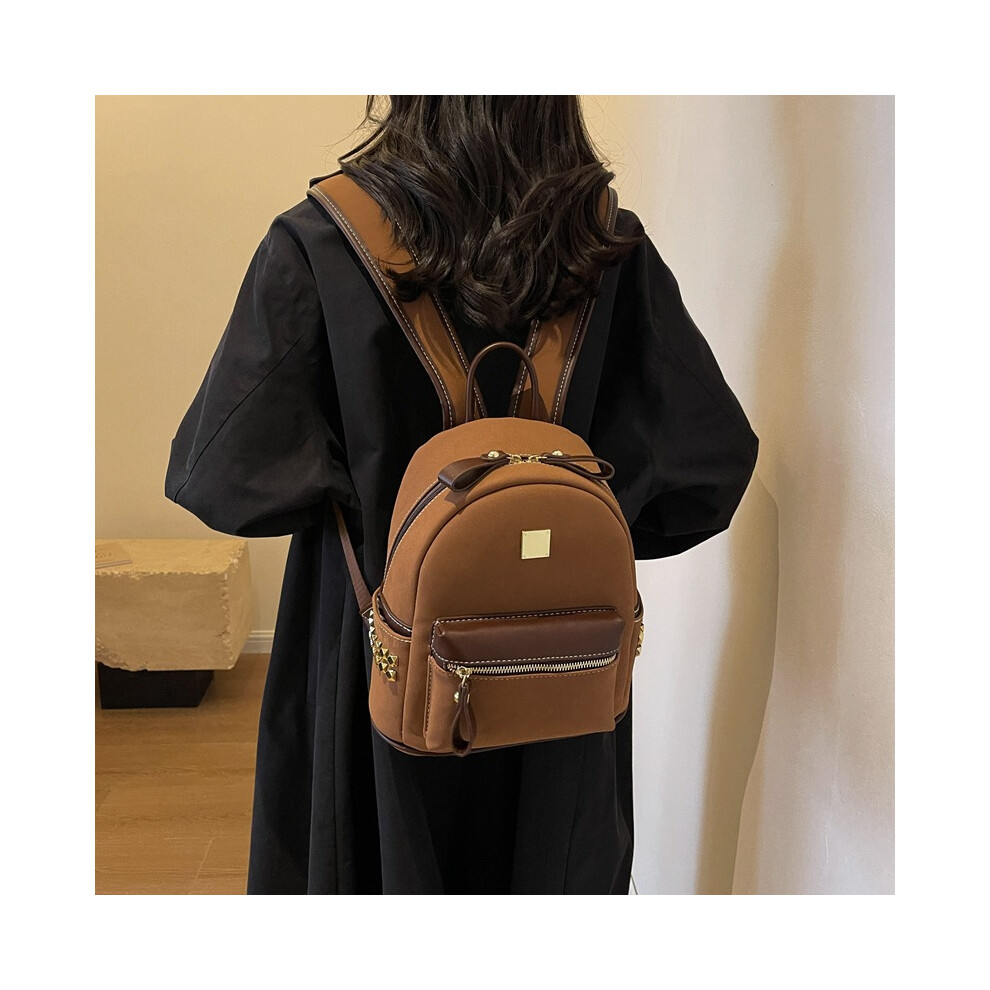 (Brown, M) Womens Bag Backpack Small Backpack Pu Travel Niche Design Fashionable Highend