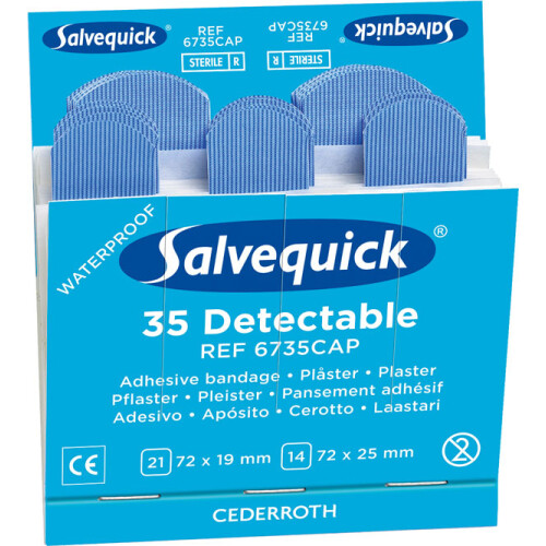 SALVEQUICK DETECTABLE PLASTERS REFILL PACK 6X35 BLUE