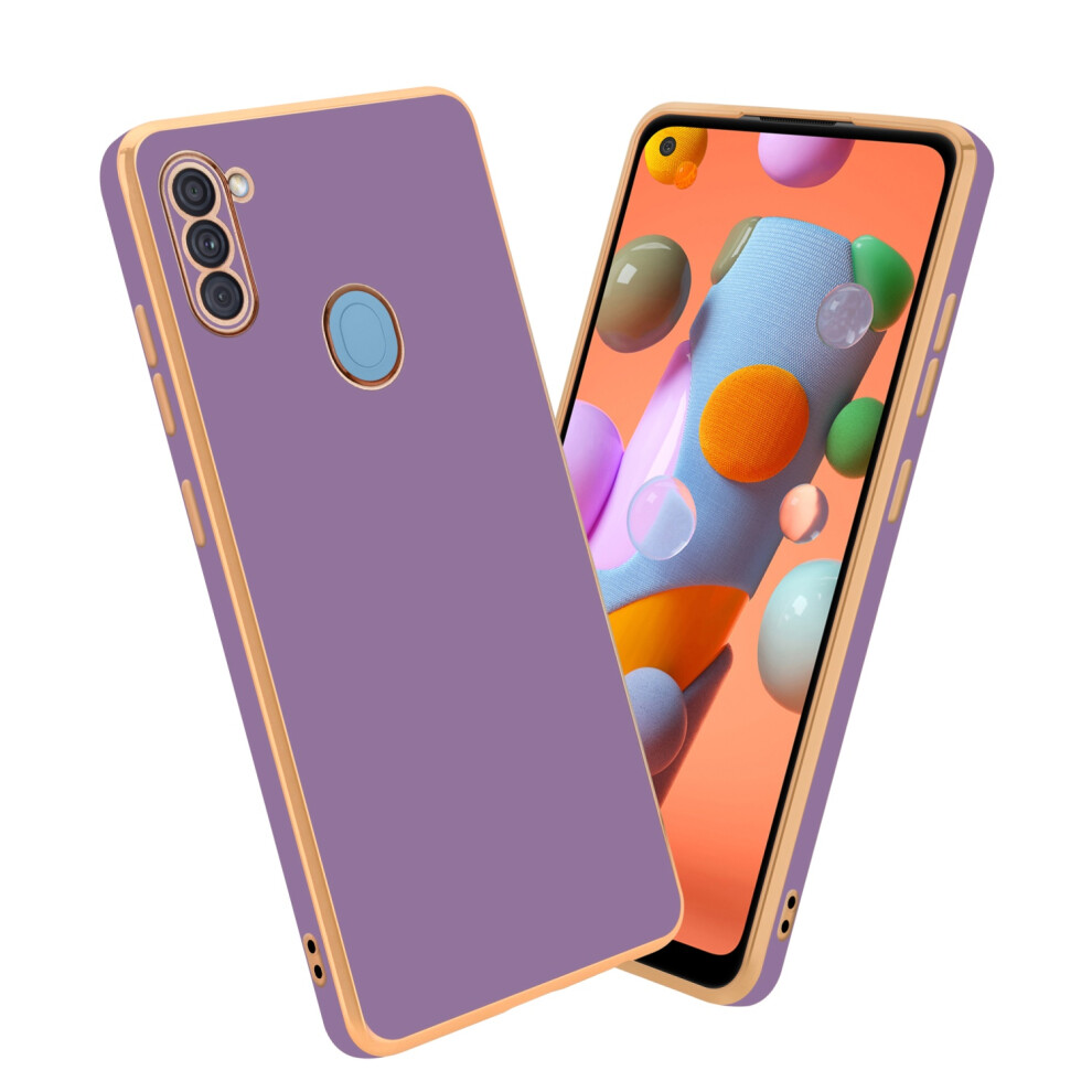 (Glossy Purple - Gold) Cadorabo Case for Samsung Galaxy A11 / M11 Protective Cover made of flexible TPU Etui silicone and with camera protection