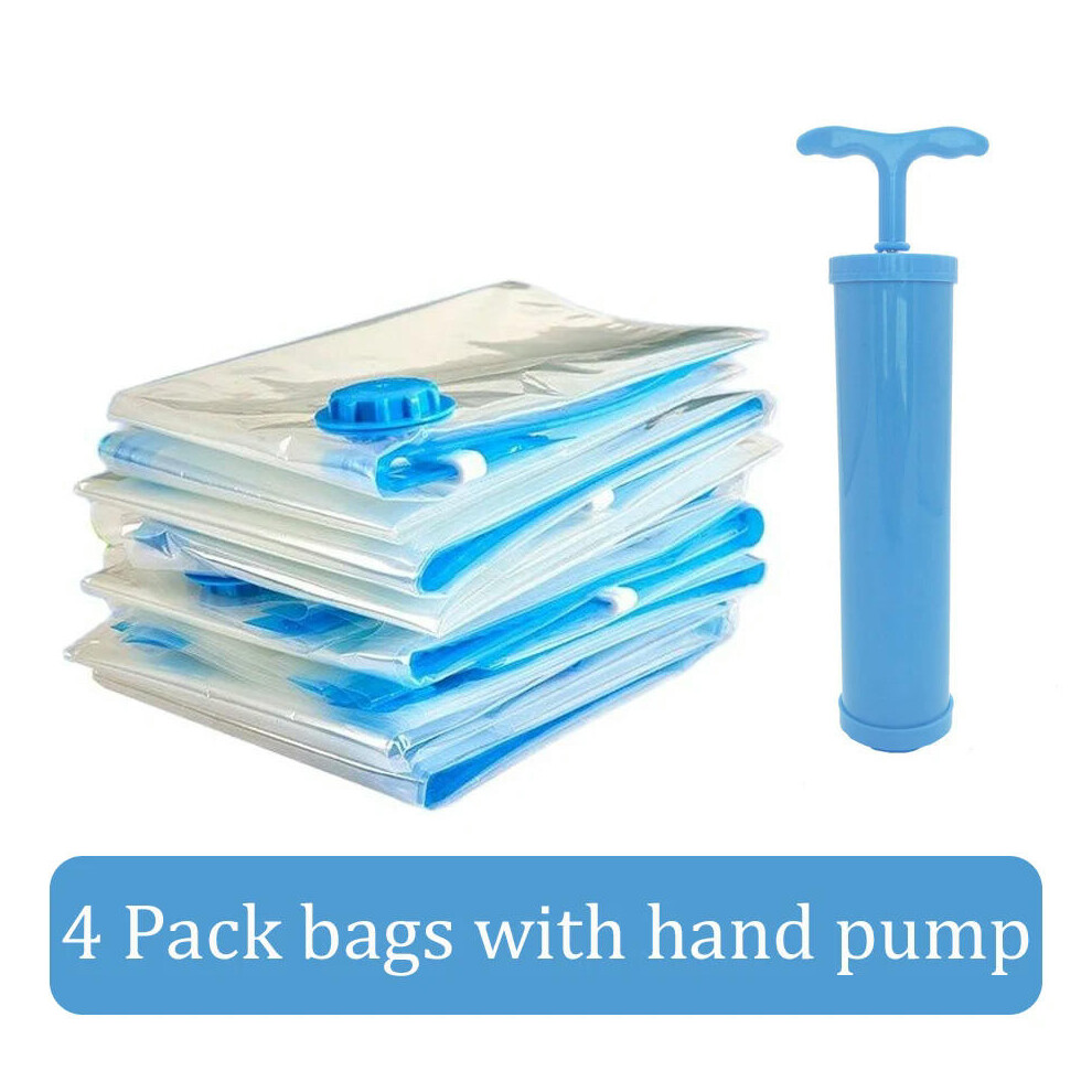 (50X55CM, 4XBags with pump) 4 Pack Vacuum Storage Bags More Space Save Compression Travel Seal Zipper for Clothes Pillows Bedding Closet Home Organize