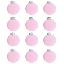 (Pink) 12 Pcs Velvet Christmas Balls Flocked Christmas Tree Ball Ornaments Plastic Balls Xmas Decorative Hanging Ornaments Christmas Tree Decoration 3.14 In