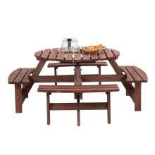 BIRCHTREE Wooden Picnic Table 8 Seater Pub Wood Bench Round Garden Patio