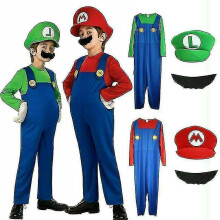 (Green, 10-12 years) Kids Boys Girls Super Mario Luigi Plumber Bros Fancy Dress Party Outfits Costume