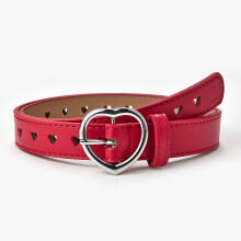 (90cm, Red) Children Belt Kids Cute Peach Heart Buckle Faux Leather Belts For Girls