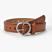 (90cm, light tan) Children Belt Kids Cute Peach Heart Buckle Faux Leather Belts For Girls