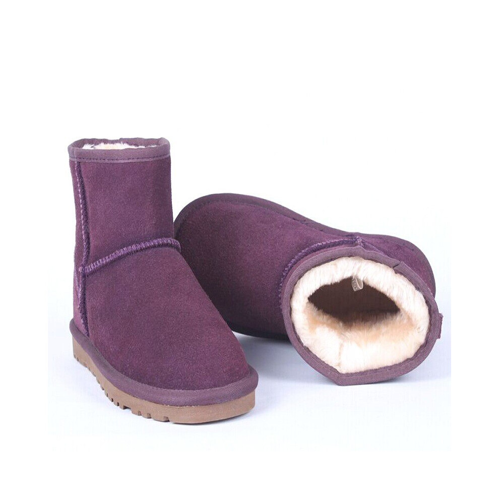 (4, Grape Purple) Classic Australia Women Snow Boots 100% Genuine Cowhide Leather Ankle