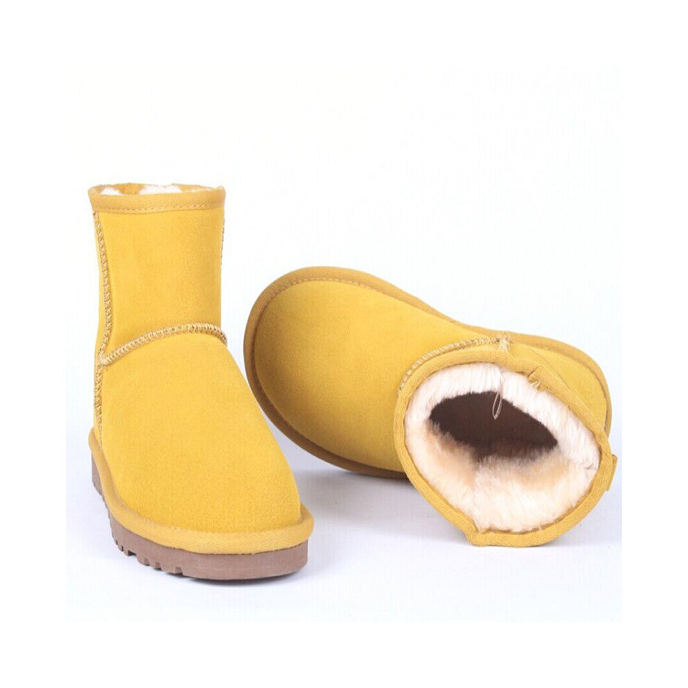 (4, Yellow) Classic Australia Women Snow Boots 100% Genuine Cowhide Leather Ankle